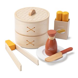 Wooden dim sum play food set